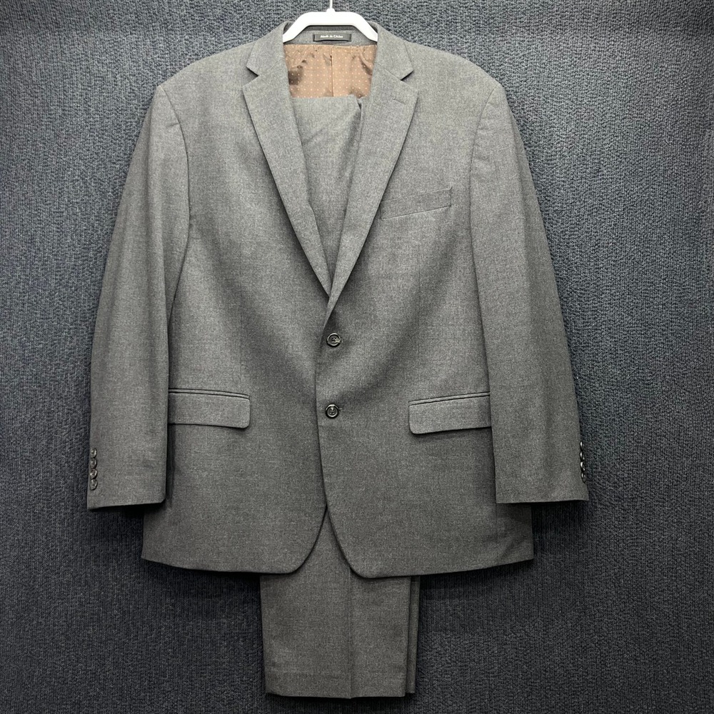 Chaps Charcoal Gray 2 Piece Suit Set Blazer Trousers 44R Stretch Formal 38x32